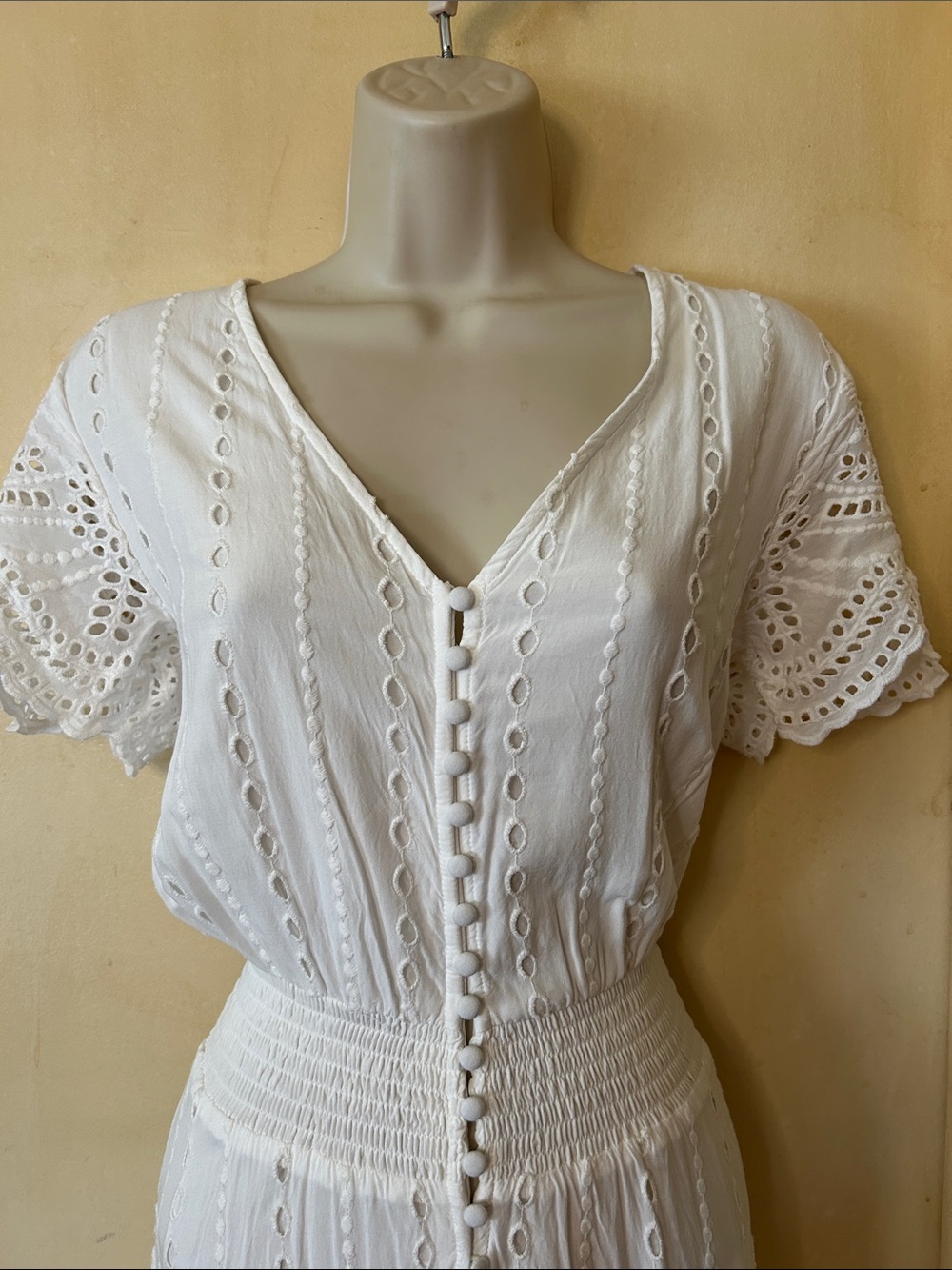 Young Fabulous & Broke White Eyelet Button-Front Maxi Dress size M - Picture 3 of 14